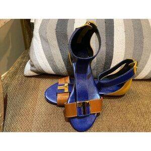Rare  Tory Burch " Casey "Colorblock Sandals Size 5 Navy‎ Blue/Tan